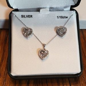 Silver Heart necklace and earrings